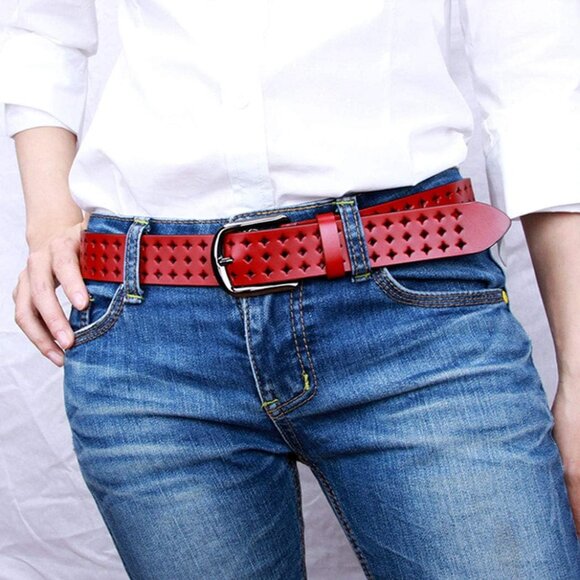 Women's Red Soft Genuine Leather Belts with Pin Buckle Comfortable - Picture 6 of 6